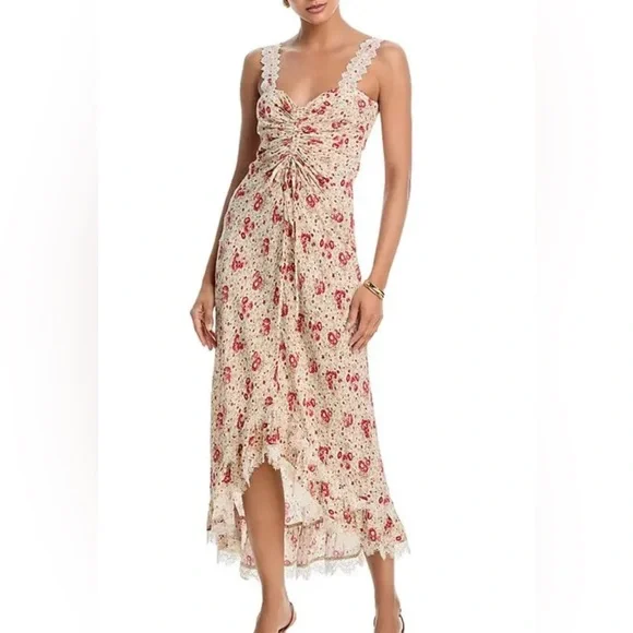 Cinq a Sept STEVIE Ruched Lac Trim Maxi Dress